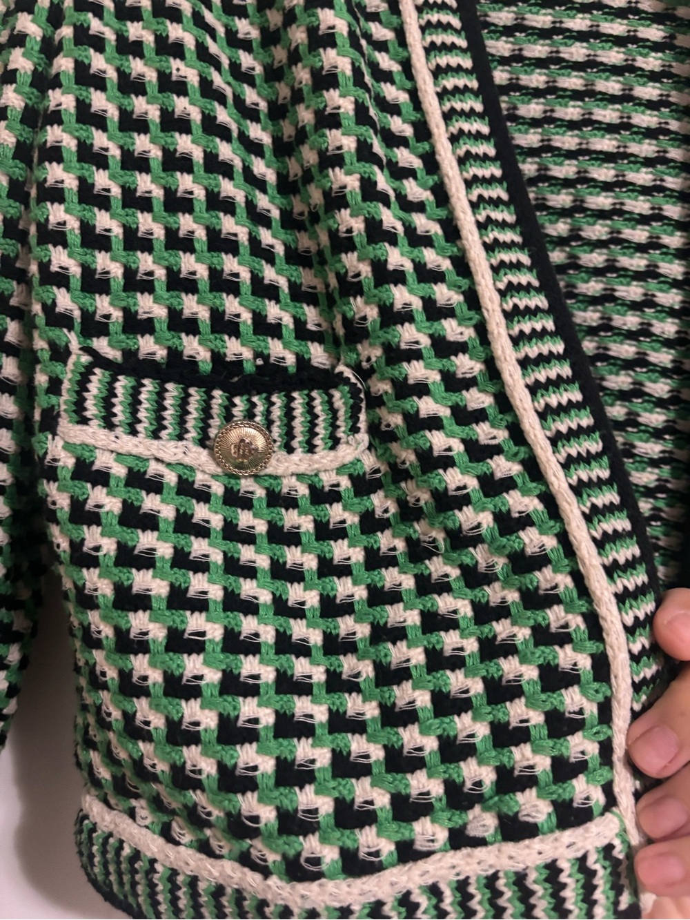 Green and White Maje Open Cardigan Jacket - Picture 3 of 5
